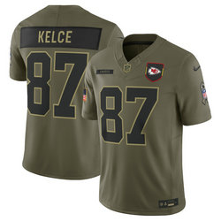 Nike Kansas City Chiefs #87 Travis Kelce Olive 2025 Salute To Service Jersey