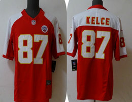 Nike Kansas City Chiefs #87 Travis Kelce Red 2023 F.U.S.E (Red and white sleeves) Jersey