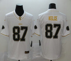 Nike Kansas City Chiefs #87 Travis Kelce White Throwback Gold Number Authentic Stitched NFL Jersey