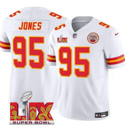 Nike Kansas City Chiefs #95 Chris Jones White 24-25 Super Bowl LIX Vapor Untouchable Jersey