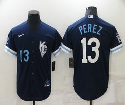 Nike Kansas City Royals #13 Salvador Perez 2022 City #13 in front Game Authentic stitched MLB jersey