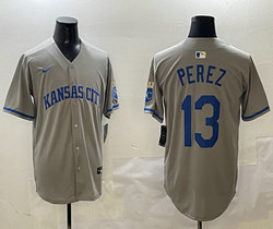 Nike Kansas City Royals #13 Salvador Perez Gray Authentic stitched MLB jersey