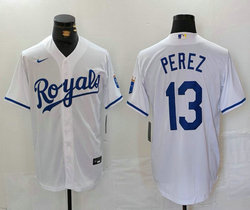 Nike Kansas City Royals #13 Salvador Perez White Game Authentic stitched MLB jersey