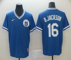 Nike Kansas City Royals #16 Bo Jackson Light Blue Pullover With Patch Throwback Authentic Stitched MLB Jersey
