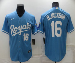 Nike Kansas City Royals #16 Bo Jackson Light Blue number In front Game Authentic Stitched MLB Jersey