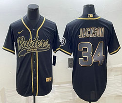 Nike Las Vegas Raiders #34 Bo Jackson Black Gold Joint Authentic Stitched baseball jersey