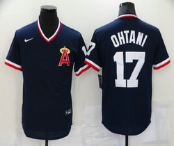 Nike Los Angeles Angels #17 Shohei Ohtani Blue Pullover Throwback Authentic MLB Stitched Jersey