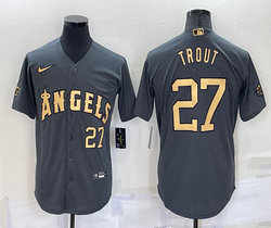 Nike Los Angeles Angels of Anaheim #27 Mike Trout Charcoal #27 in front 2022 All Star Authentic Stitched MLB Jersey