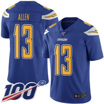 Nike Los Angeles Chargers #13 Keenan Allen With NFL 100th Season Patch Electric Blue Rush Authentic Stitched NFL Jersey