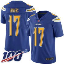 Nike Los Angeles Chargers #17 Philip Rivers With NFL 100th Season Patch Electric Blue Rush Authentic Stitched NFL jersey