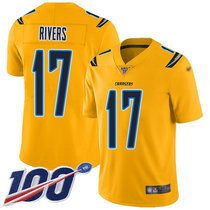 Nike Los Angeles Chargers #17 Philip Rivers With NFL 100th Season Patch Gold Inverted Legend Vapor Untouchable Authentic Stitched NFL jersey