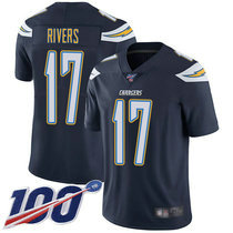Nike Los Angeles Chargers #17 Philip Rivers With NFL 100th Season Patch Navy Blue Vapor Untouchable Authentic Stitched NFL jersey