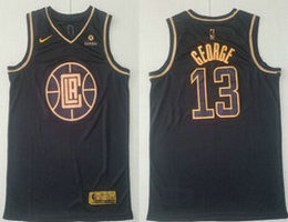 Nike Los Angeles Clippers #13 Paul George Black Gold With Advertising patch Authentic Stitched NBA jersey