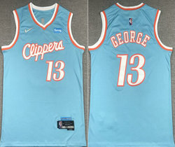 Nike Los Angeles Clippers #13 Paul George Blue City 75th anniversary With Advertising Authentic Stitched NBA jersey