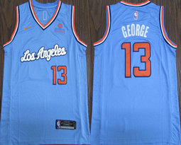 Nike Los Angeles Clippers #13 Paul George Blue Game Latin night With Advertising Authentic Stitched NBA jersey