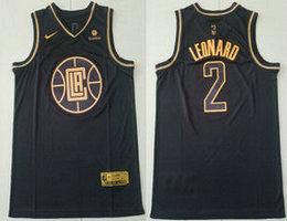 Nike Los Angeles Clippers #2 Kawhi Leonard Black Gold With Advertising patch Authentic Stitched NBA jersey
