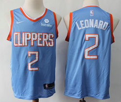 Nike Los Angeles Clippers #2 Kawhi Leonard Blue Game City With Advertising patch Game Authentic Stitched NBA jersey