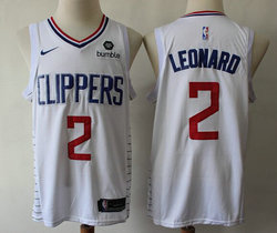 Nike Los Angeles Clippers #2 Kawhi Leonard White Game With Advertising patch Authentic Stitched NBA jersey