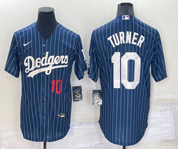 Nike Los Angeles Dodgers #10 Justin Turner Blue 10 in front White stripe Throwback Authentic Stitched MLB jersey