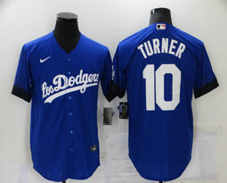 Nike Los Angeles Dodgers #10 Justin Turner Blue 2021 City Game Authentic Stitched MLB Jersey