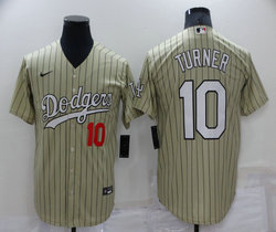 Nike Los Angeles Dodgers #10 Justin Turner Cream Black stripe #10 front Throwback Game Authentic Stitched MLB jersey