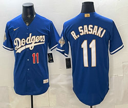 Nike Los Angeles Dodgers #11 Roki Sasaki Blue 2026 Gold Stadium Baseball Jersey