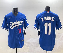 Nike Los Angeles Dodgers #11 Roki Sasaki Blue Red #11 front Baseball Jersey