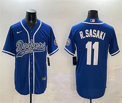 Nike Los Angeles Dodgers #11 Roki Sasaki Blue With Patch Baseball Jersey
