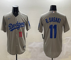 Nike Los Angeles Dodgers #11 Roki Sasaki Grey Baseball Jersey