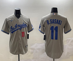 Nike Los Angeles Dodgers #11 Roki Sasaki Grey Los Angeles Baseball Jersey