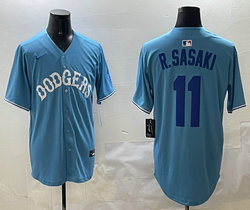 Nike Los Angeles Dodgers #11 Roki Sasaki Light Blue blue name Joint Stitched MLB Jersey