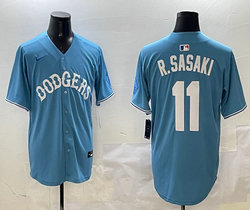 Nike Los Angeles Dodgers #11 Roki Sasaki Light Blue white name Joint Stitched MLB Jersey