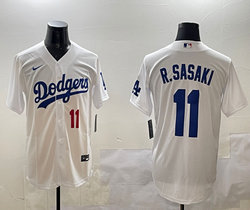 Nike Los Angeles Dodgers #11 Roki Sasaki White Red #11 front Baseball Jersey