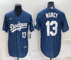 Nike Los Angeles Dodgers #13 Max Muncy Blue White 13 in front White stripe Throwback Authentic Stitched MLB jersey