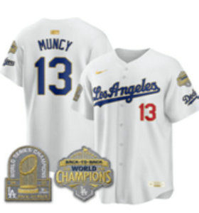 Nike Los Angeles Dodgers #13 Max Muncy White 2026 Gold Collection 9x & B2B Champs Patch Jersey