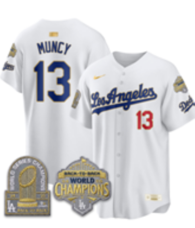 Nike Los Angeles Dodgers #13 Max Muncy White 2026 Gold Collection 9x & B2B Champs Patch Jersey
