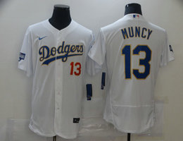 Nike Los Angeles Dodgers #13 Max Muncy White Gold Blue Number Champions Authentic Stitched MLB Jersey