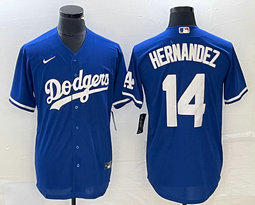 Nike Los Angeles Dodgers #14 Enrique Hernandez Blue Game arm with logo Authentic Stitched MLB Jersey