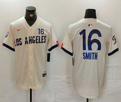 Nike Los Angeles Dodgers #16 Will Smith Cream 2024 City 16 Front The number is above the name Jersey