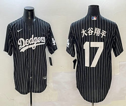 Nike Los Angeles Dodgers #17 大谷翔平 Black White stripe Joint Stitched MLB Jersey