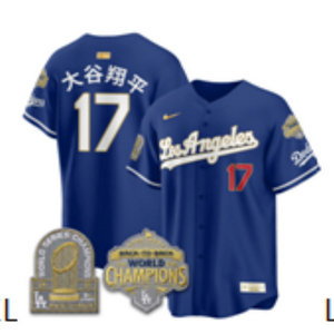 Nike Los Angeles Dodgers #17 大谷翔平 Blue 2026 Gold Collection 9x & B2B Champs Patch Jersey