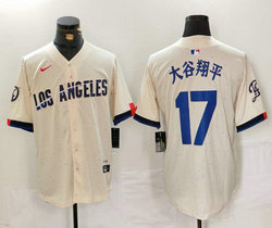Nike Los Angeles Dodgers #17 大谷翔平 Cream Blue number 2024 City Game Authentic Stitched MLB Jersey
