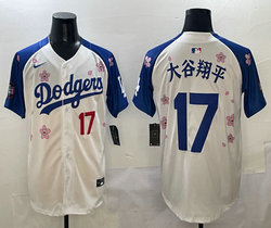 Nike Los Angeles Dodgers #17 大谷翔平 White Blue arm 2025 Tokyo Series Jersey