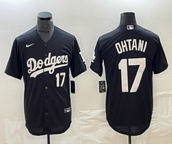 Nike Los Angeles Dodgers #17 Shohei Ohtani Black With White 17 Authentic Stitched MLB Jersey
