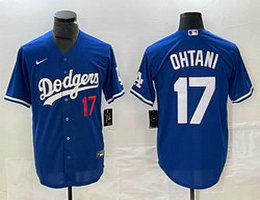 Nike Los Angeles Dodgers #17 Shohei Ohtani Blue #17 in front Game Authentic Stitched MLB Jersey