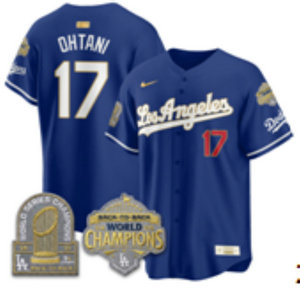 Nike Los Angeles Dodgers #17 Shohei Ohtani Blue 2026 Gold Collection 9x & B2B Champs Patch Jersey