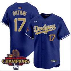 Nike Los Angeles Dodgers #17 Shohei Ohtani Blue Gold Name Champions Jersey