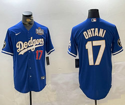 Nike Los Angeles Dodgers #17 Shohei Ohtani Blue Gold name 2024 World Series Baseball Jersey