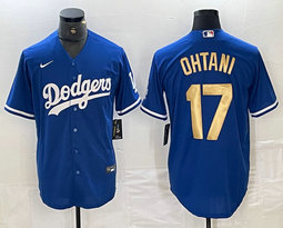Nike Los Angeles Dodgers #17 Shohei Ohtani Blue Gold name Authentic Stitched MLB Jersey