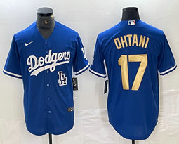 Nike Los Angeles Dodgers #17 Shohei Ohtani Blue Gold name Logo in front Authentic Stitched MLB Jersey